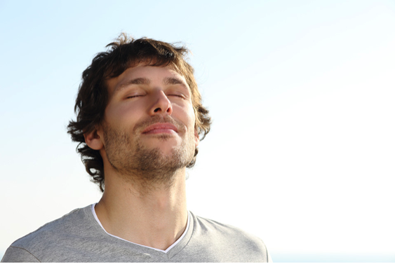 Man breathing easy